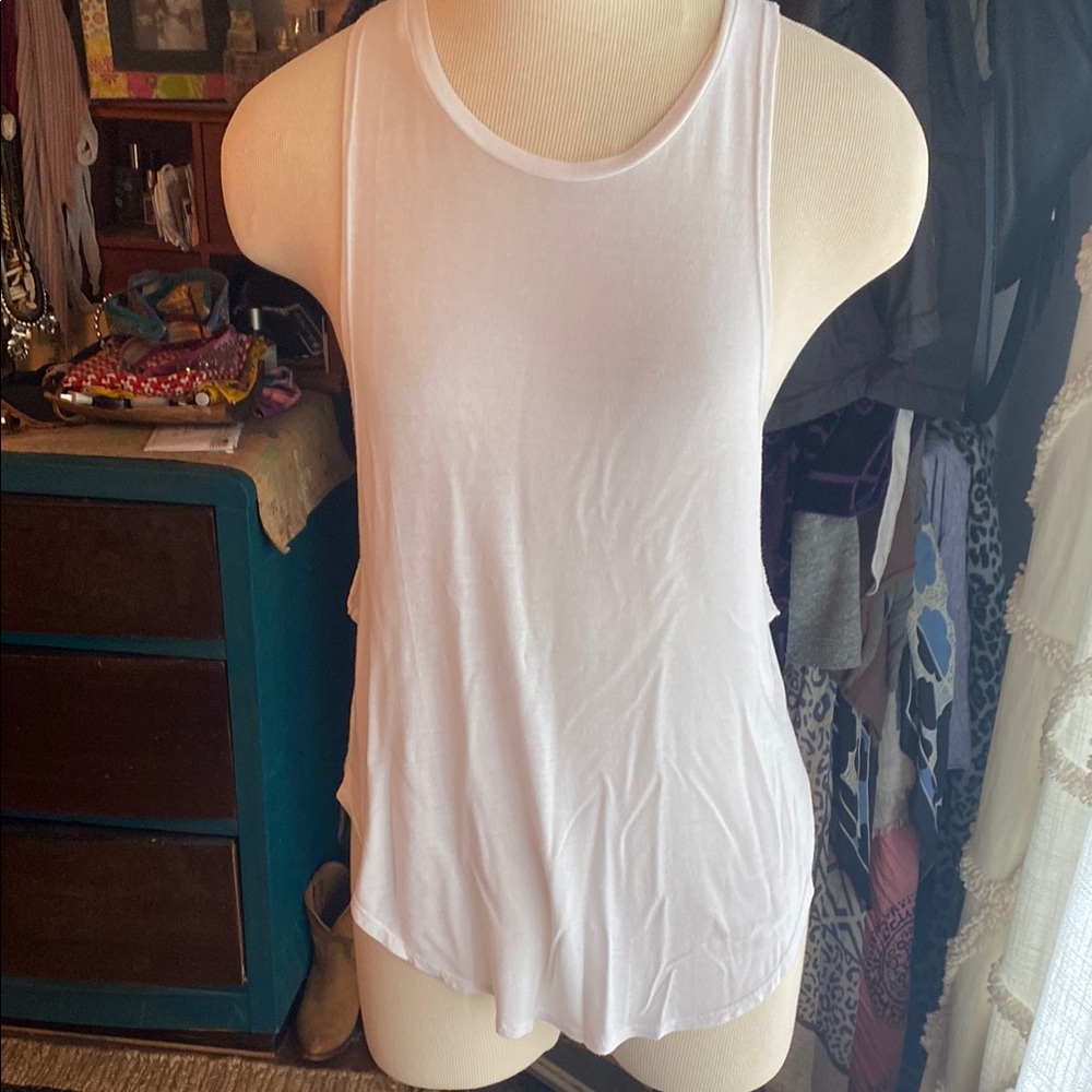 Joah Brown White Asymmetrical Sleeveless Tank Top